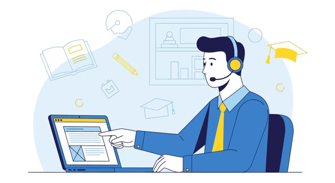 Online Education Support Professional Delivering Information Through Modern Technology Devices