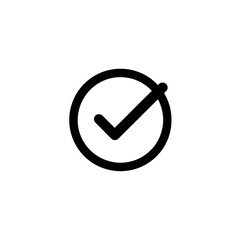 The image shows a check mark (✓) inside a circle. It’s a simple black icon, often used to indicate approval, confirmation, completion, success, or correctness. The clean and minimal design makes it su