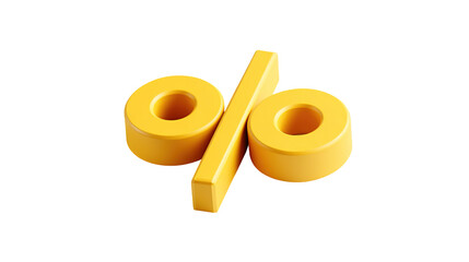Yellow 3d sign percent discount on isolated background. Voucher gift. Vector illustration.