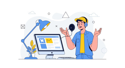 Online Broadcast Recording Session with Modern Equipment and Energetic Person