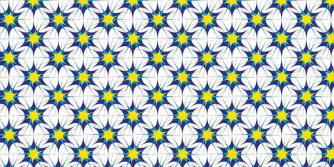 Abstract blue and yellow starburst pattern on white background