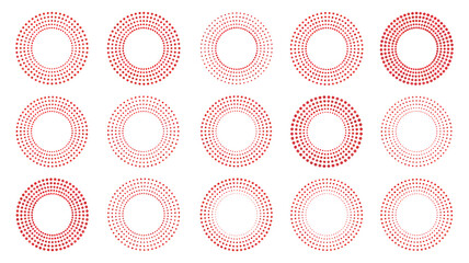 Fifteen red donut shapes arranged in a grid pattern against a black background with colorful details