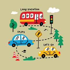 Fototapeta premium car and bus vector map for kids product 