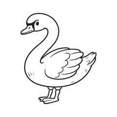  Graceful Swan Standing Outline for Elegant Animal Coloring Book Page.