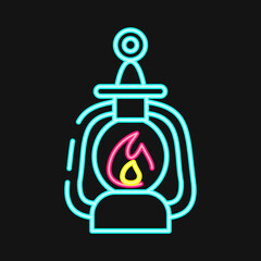 Icon lantern. Gold mining elements. Icon in neon style.