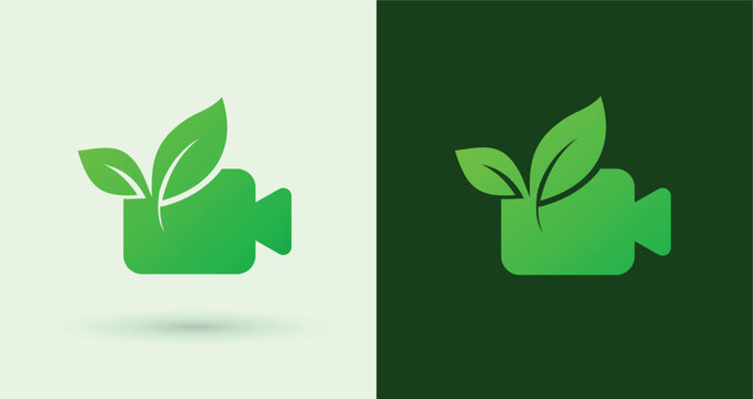 Camera leaf eco logo green media video recording sustainable brand identity symbol icon
