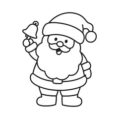 Jolly Santa Claus Holding Bell Outline for Fun Christmas Coloring Page. 