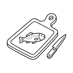  Professional Cutting Board with Fish and Knife Outline for Creative Coloring Fun.