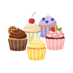 Decorative dessert cupcakes with whipped cream and sprinkles