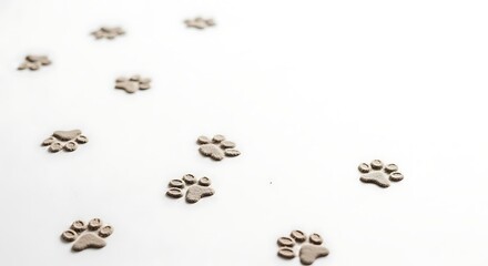 Obraz premium Small muddy paw print pattern receding into soft background blur.