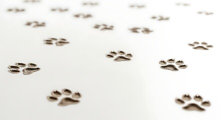 Obraz premium Multiple dog or cat paw prints creating a playful pattern on white.