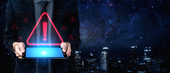 Cybersecurity alert warning showing red cyber for data breach, network threat, and cyber security system vulnerability with emphasis on security risk, caution, digital protection Vouch