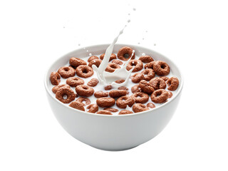 Chocolate ring cereal with milk splash