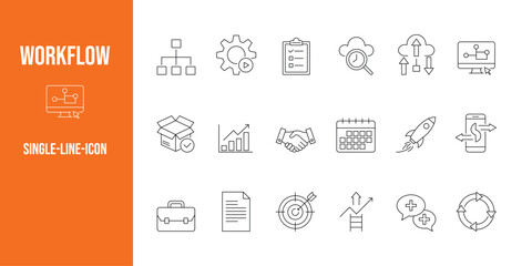 Workflow Single Line Icon Set Business Process Symbols Presentation Design