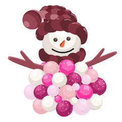 Snowman made from Christmas tree balls holiday decoration vector illustration 