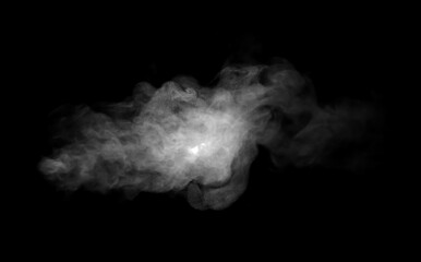 Realistic horizontal white smoke or fog effect on black background, ideal for digital compositing, atmosphere creation, fire or explosion effects, and graphic design projects with transparent vapor.
