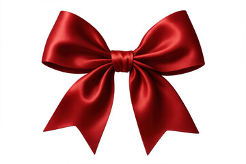 Fototapeta premium Red satin bow enhancing a gift, symbolizing celebration. Perfect for holidays, luxury packaging, and elegant decoration. Transparent background included