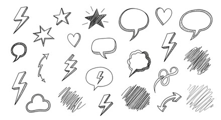 Hand drawn doodle elements isolated on transparent background for design use