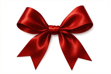Red satin ribbon bow decorating a gift or celebration, isolated with a transparent background