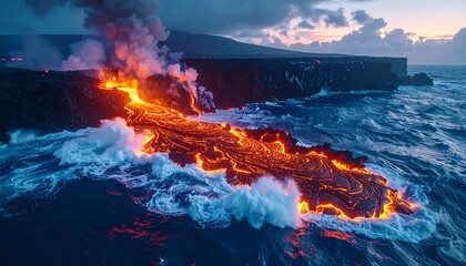 Volcanic Coast with Lava Flow