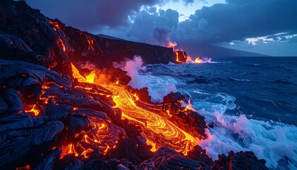 Volcanic Coast with Lava Flow
