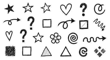 Hand drawn doodle elements isolated on transparent background for decoration design