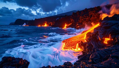 Volcanic Coast with Lava Flow