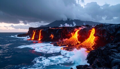 Volcanic Coast with Lava Flow