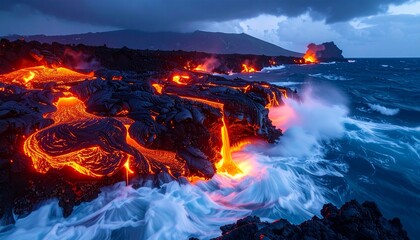 Volcanic Coast with Lava Flow