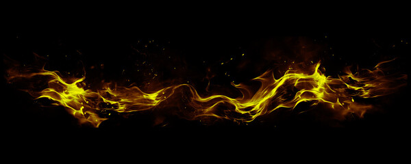 Realistic isolated fire effect for decoration and covering on black background. Concept of...