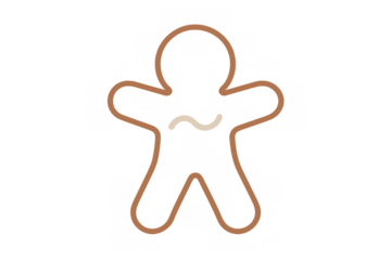 Gingerbread man cookie outline with simple design, representing baking, dessert, and winter holiday traditions, transparent background