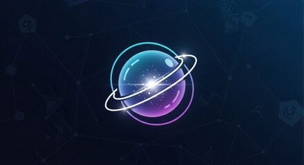 Abstract planet with ring around it, creating a modern and futuristic design with a sense of exploration and discovery in the vastness of space