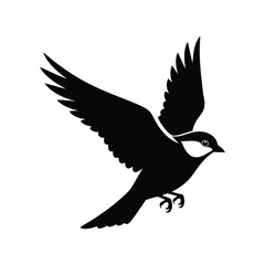 Obraz premium Elegant black silhouette of a flying swallow bird icon. Vector graphic illustration of an avian creature in flight, symbolizing freedom and nature