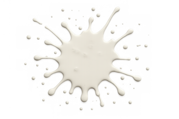 White paint splat with dripping drops creating an abstract liquid splash texture on transparent background
