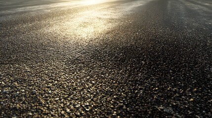 Naklejka premium Coarse, dark pavement surface reflects bright sunlight stretching toward the horizon