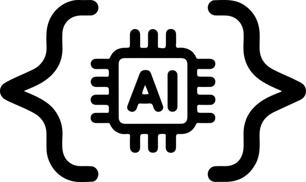 Artificial intelligence chip icon inside code brackets