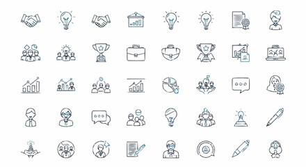 Collection of Business and Finance Icons Hand Drawn Style.