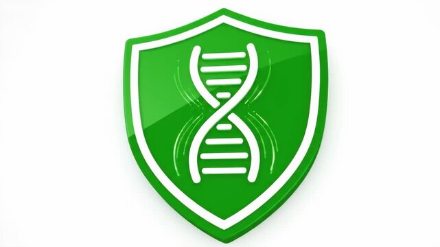 Green Shield with DNA Helix Symbolizing Genetic Security and Protection.