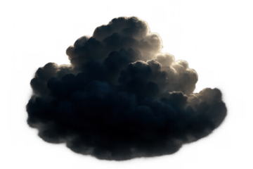 Dark storm cloud forming with dramatic light on transparent background, preparing for bad weather