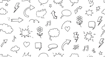 Fototapeta premium Doodle Seamless Pattern with hand drawn elements illustration art