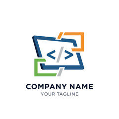 Modern coding company logo design with abstract shapes and symbols.