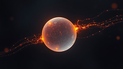 subjective. A single, glowing primordial cell dividing rapidly in a dark aquatic environment with vibrant energy trails. STEM education sheets.