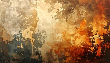Abstract, textured artwork presenting an emotive palette of ochre, brown, and gold hues. Visual evokes a sense of aged, mottled surface