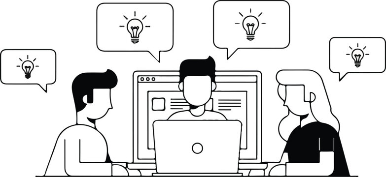 Productive team collaboration and creative notion generation, engaging in a focused brainstorming session to develop innovative ideas and strategic solutions digitally