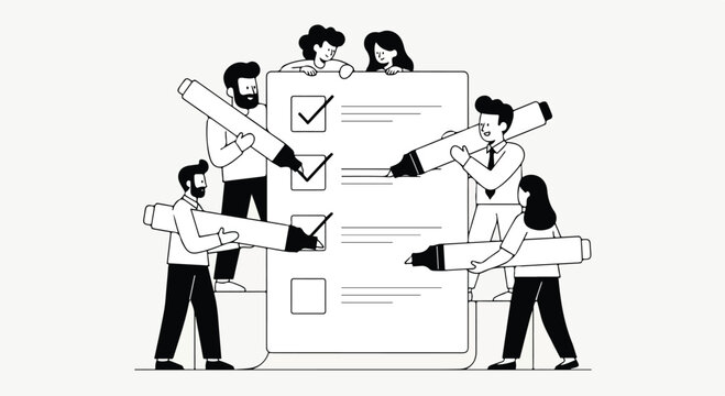 Collaborative team completing a large checklist, Notion style illustrating effective task management, project planning, and group productivity for successful goal achievement in a business setting