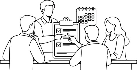 Team Collaboration Reviewing Tasks and Schedules, Achieving Goals Through Effective Communication and Planning Illustration