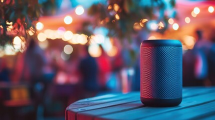 Portable Bluetooth speaker at outdoor party