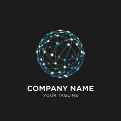 Digital technology sphere logo with connected nodes and lines.