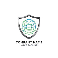 Global Network Security Shield Logo Design for Digital Protection.