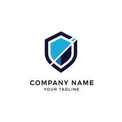 Modern shield logo design representing security and protection for company.